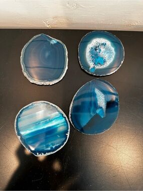 Blue Agate Stone Coaster Set - Natural Decorative Coasters